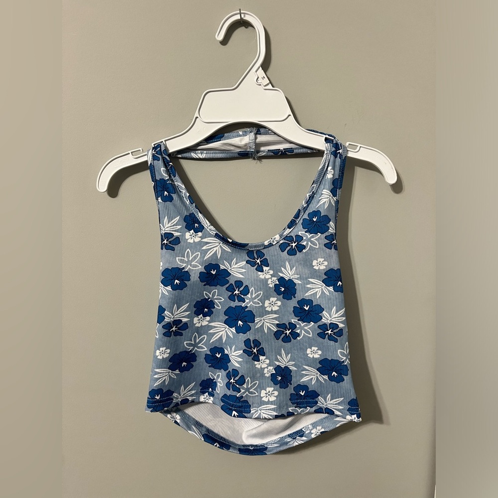 2/$12 Shein Blue Floral Halter Tank Top Size S